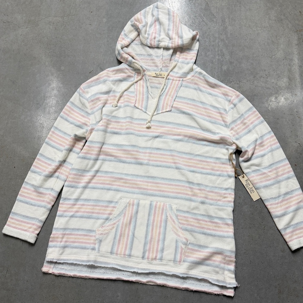 Ron Jon Striped Hoodie Sweater - White, Pink, Blue
